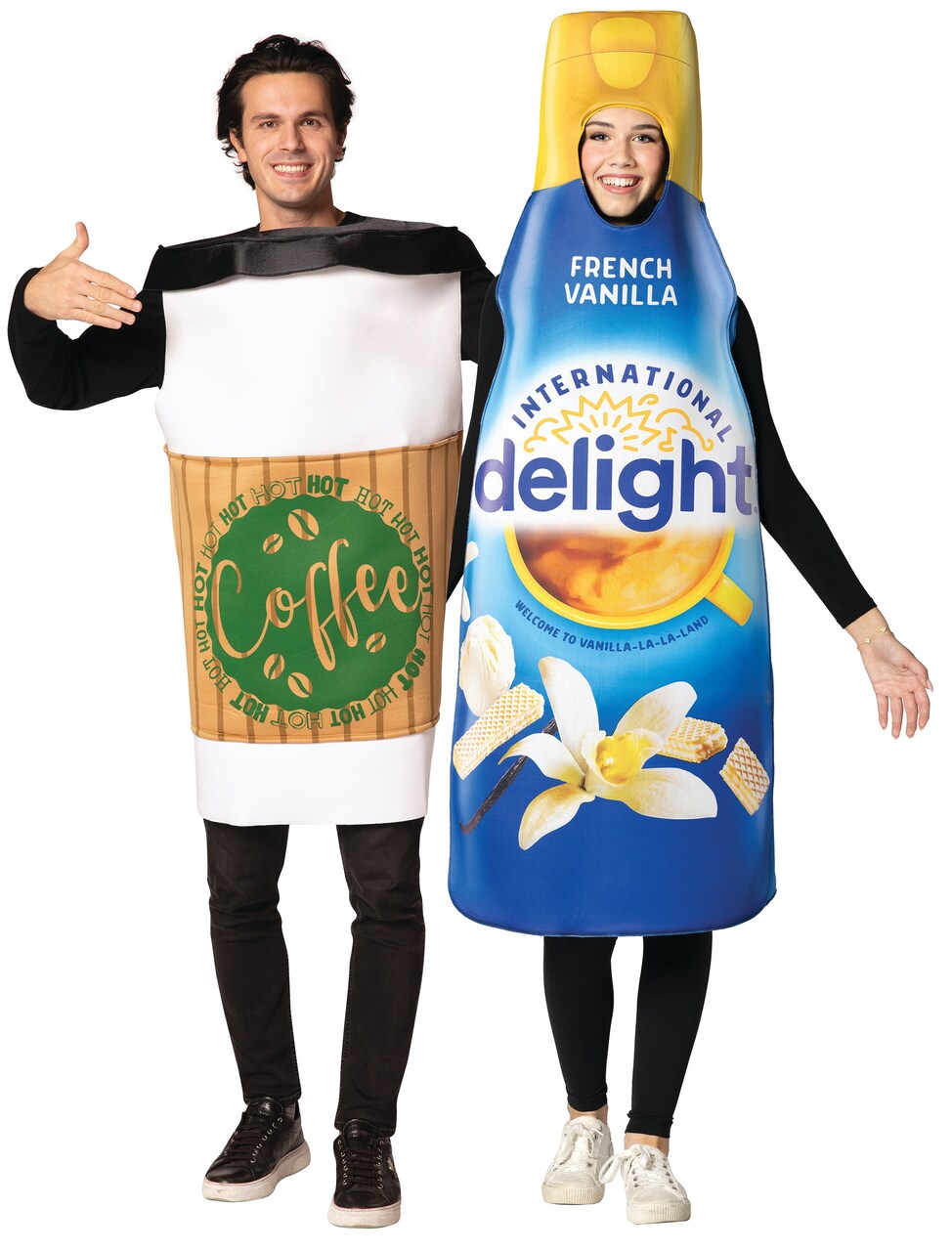 Cafe-Au-Lait - International Delight Vanilla Creamer & Coffee To Go Couples Costume, Adult One Size